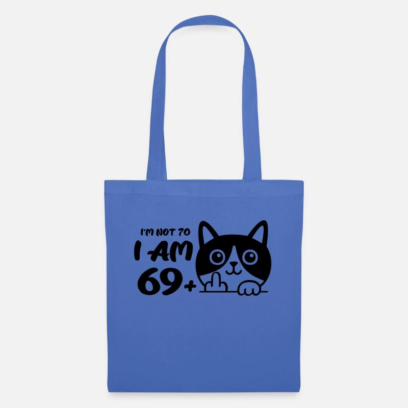 Ich bin nicht 70, ich bin 69 plus 1 Mittelfinger Katze Flip - Stoffbeutel - Hellblau