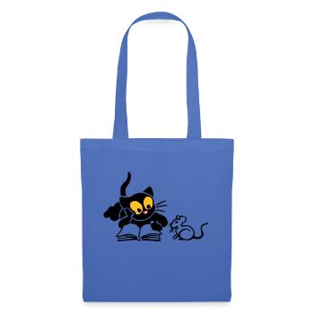 Chaton à la lecture - Sac en tissu - bleu pâle - Devant