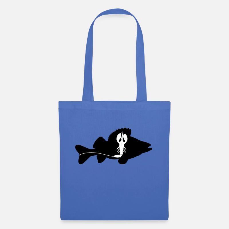 Barsch mit Creature Bait - schwarz - Stoffbeutel - Hellblau