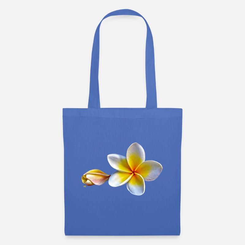 Weisse plumeria oder Frangipani Blume - Stoffbeutel - Hellblau