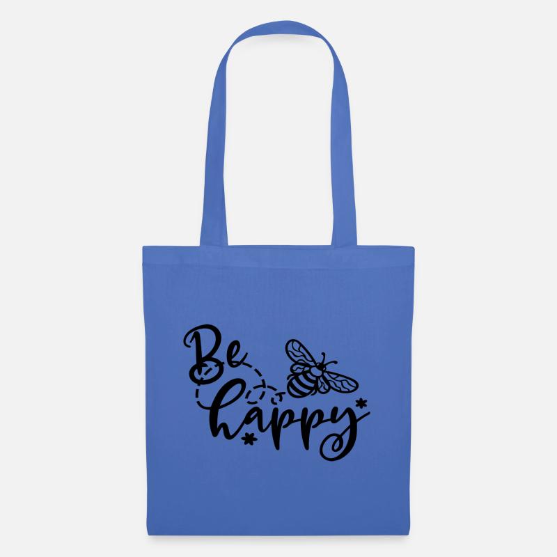 be happy - Sei glücklich - Biene - Stoffbeutel - Hellblau