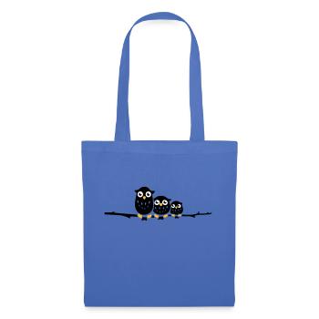 trois hiboux sur une branche - Sac en tissu - bleu pâle - Devant