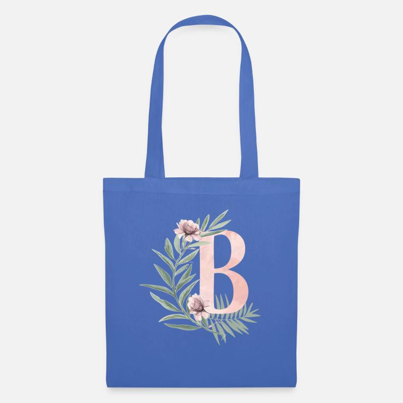 Buchstabe B mit Blumen - Stoffbeutel - Hellblau