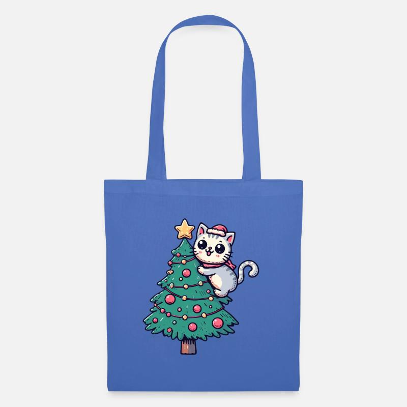 Weihnachts-Katze - Süß auf dem Tannenbaum im Comic - Stoffbeutel - Hellblau