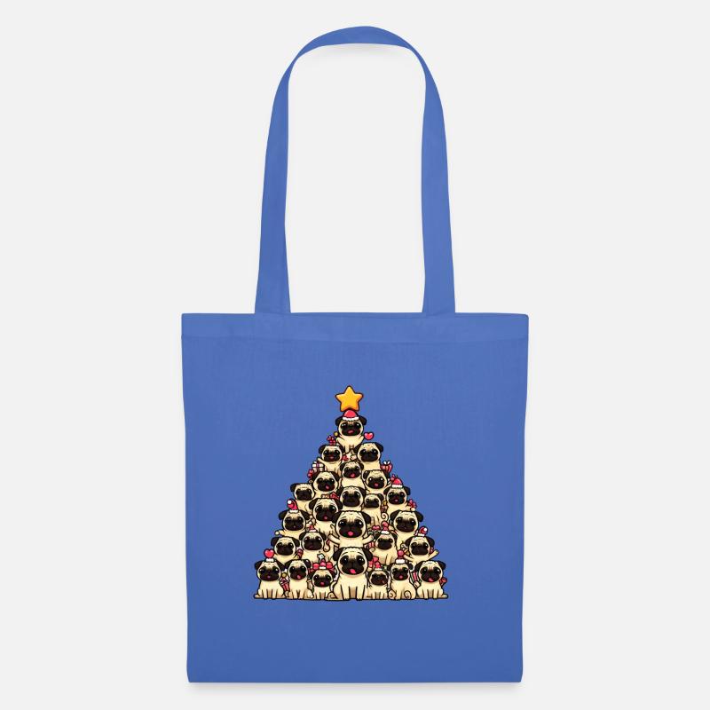 Mops-Fest: Ein Weihnachtsbaum aus Hunden - Stoffbeutel - Hellblau