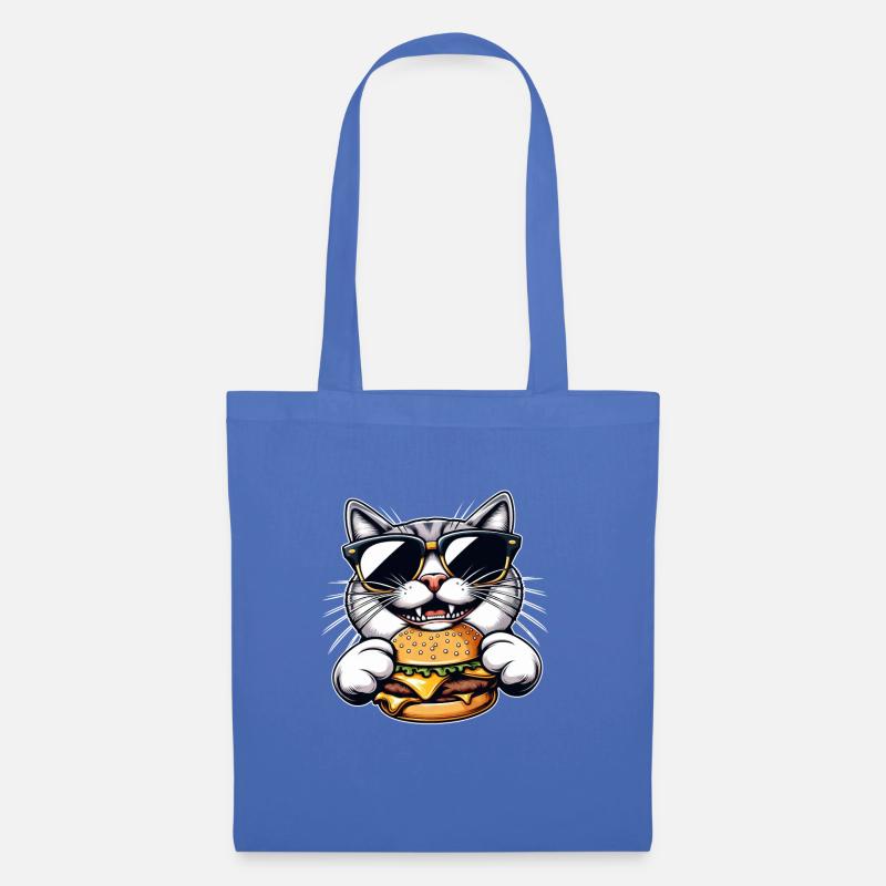 Coole Katze Nerd beim Hamburger Cheeseburger Essen - Stoffbeutel - Hellblau