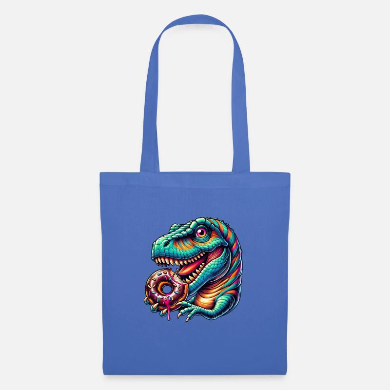 Süßer Dino T-Rex Donut Regenbogen Süßigkeit bunt - Stoffbeutel - Hellblau