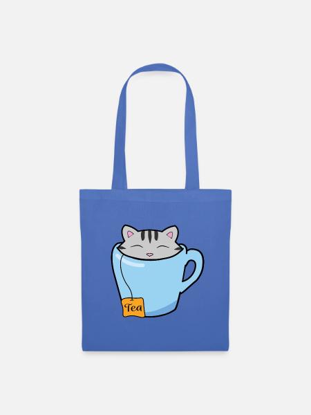 Teetasse Katze - Stoffbeutel - Hellblau