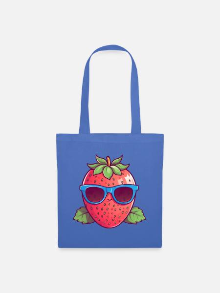 Coole Kawaii-Erdbeere: Fruchtiger Trendsetter - Stoffbeutel - Hellblau