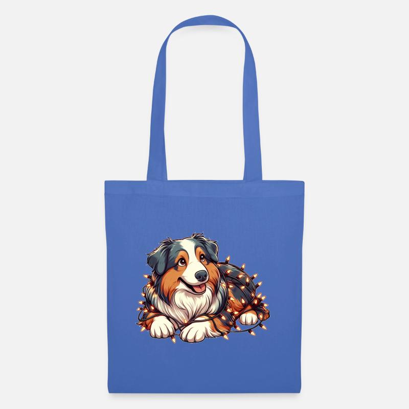 Süßer Weihnachts-Hund mit Lichterkette - Stoffbeutel - Hellblau