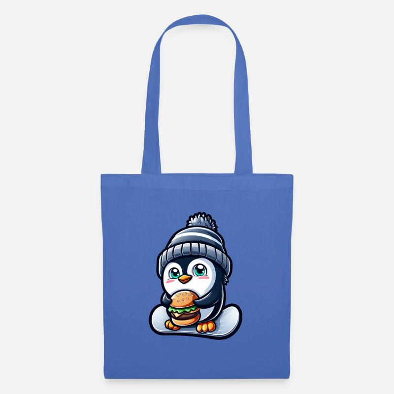 Pinguin Snowboard Cheeseburger Spaß - Stoffbeutel - Hellblau