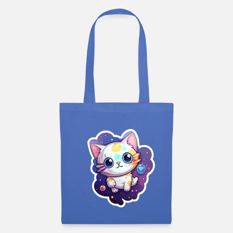 Mignon chat de dessin animé flottant dans l’espace - Sac en tissu - bleu pâle