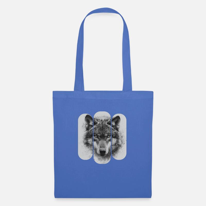 Triptychon Schwarz-Weißer Wolf - Stoffbeutel - Hellblau