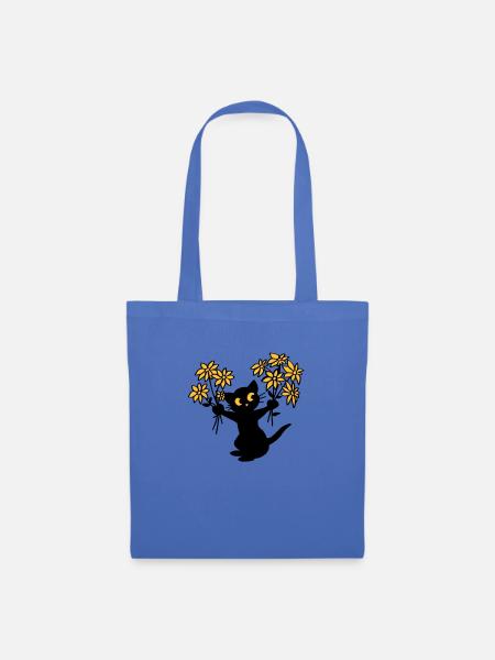 Die Katze mit Blumen - Stoffbeutel - Hellblau