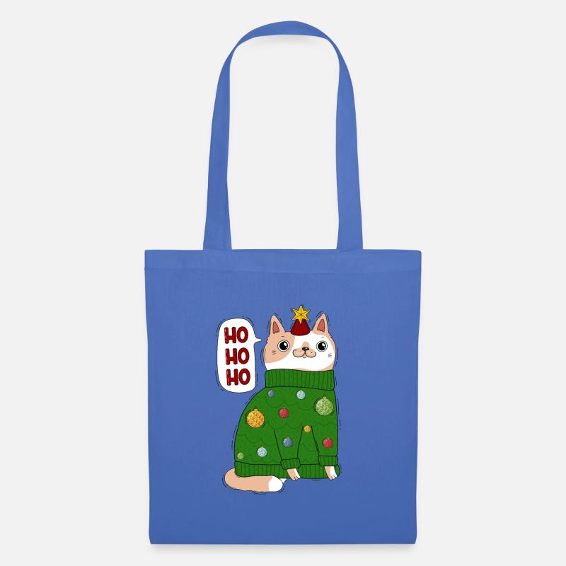Chat en pull de Noël - Sac en tissu - bleu pâle