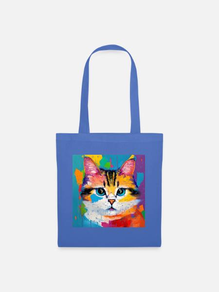 Katze Hauskatze Ölgemälde - Stoffbeutel - Hellblau