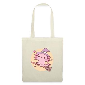 Mignonne sorcière Axolotl sur un balai volant au-dessus de la lune - Sac en tissu - nature - Devant