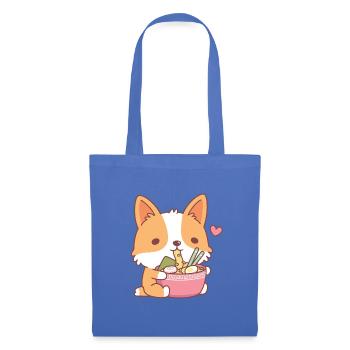 Mignon Corgi mangeant des nouilles ramen japonaises - Sac en tissu - bleu pâle - Devant