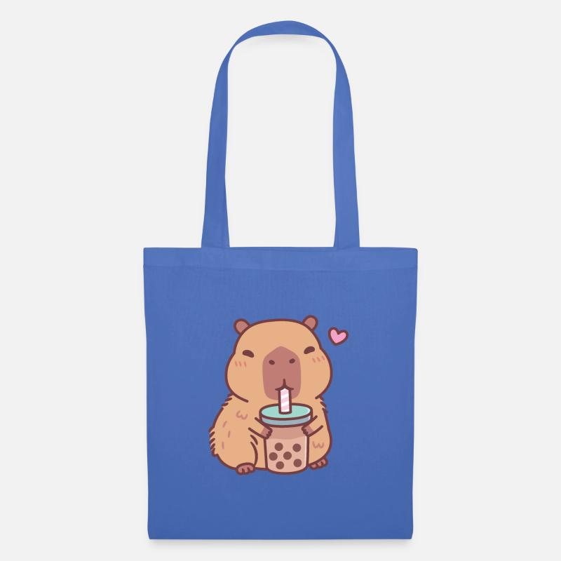 Cute Capybara Loves Drinking Bubble Tea - Tote Bag - light blue