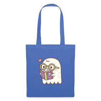 Cute Ghost Reading A Book With A Skull - Tote Bag - light blue - Front