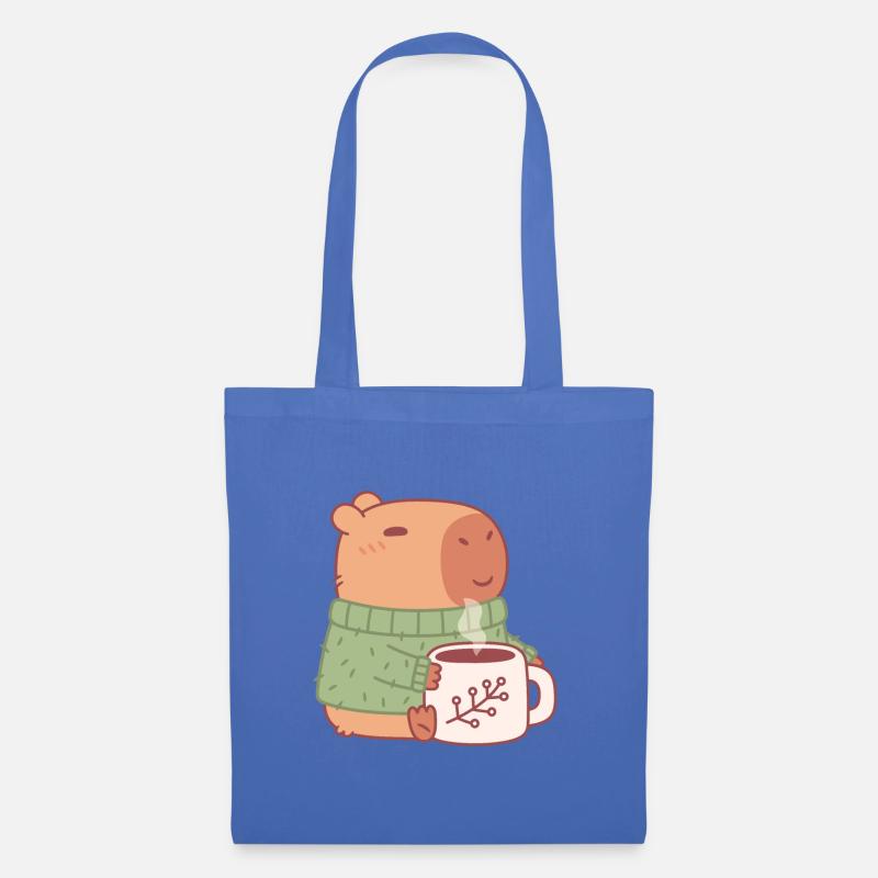 Capybara mignon en pull avec du café chaud - Sac en tissu - bleu pâle