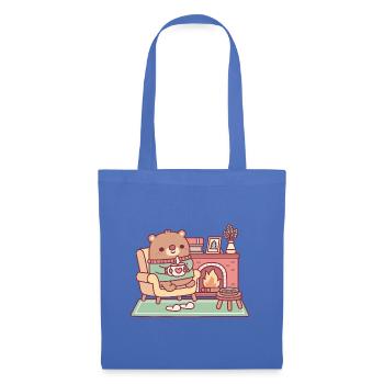 Cute Brown Bear And Cozy Fireplace - Tote Bag - light blue - Front