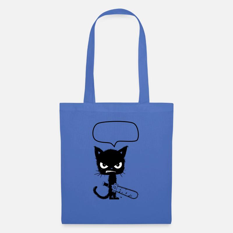 Katze mit einer Kettensäge & Sprechblase - Stoffbeutel - Hellblau
