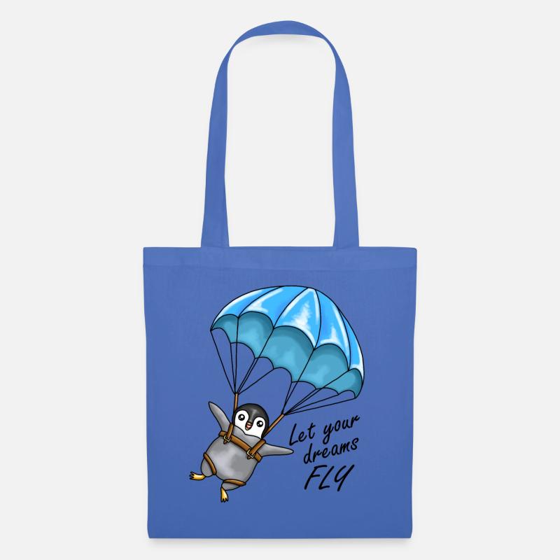 Pinguin mit Fallschirm - Let your dreams fly - Stoffbeutel - Hellblau