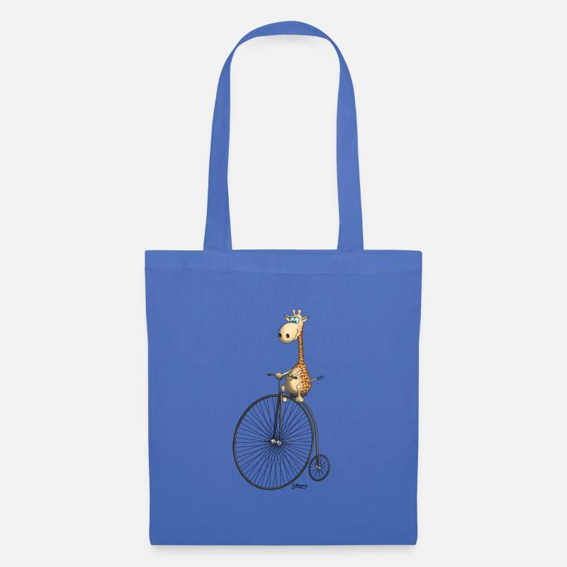 lustiges Hochrad mit Giraffe - Stoffbeutel - Hellblau