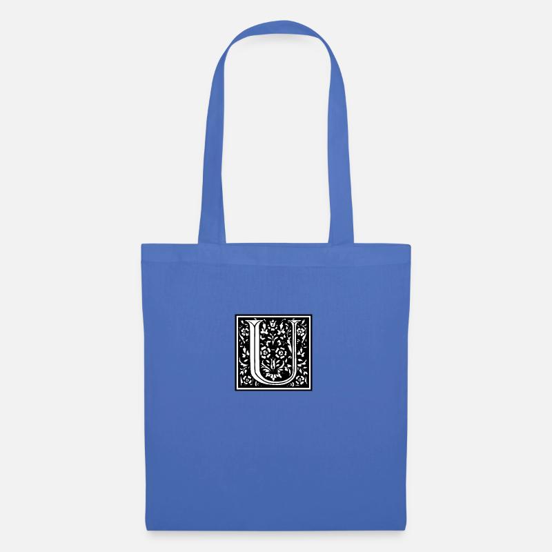Blumenbuchstabe U - Einzelbriefe / Aufkleber - Stoffbeutel - Hellblau