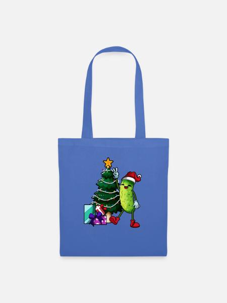 Weihnachten - Cartoon Weihnachts Gurke - Stoffbeutel - Hellblau