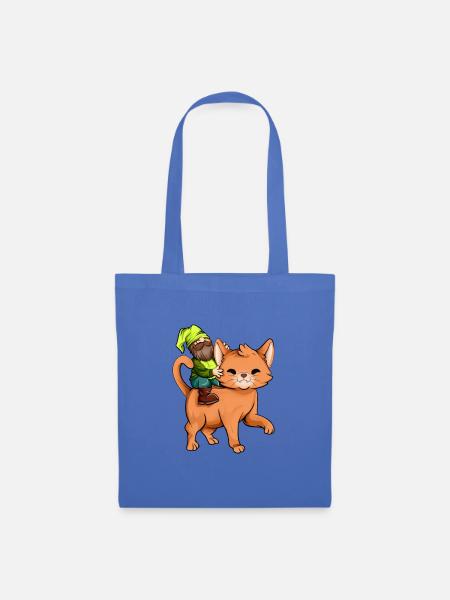 Gartenzwerg reitet Katze - Stoffbeutel - Hellblau
