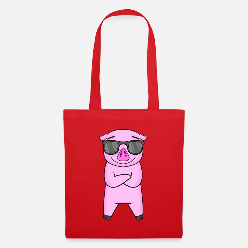 Cochon avec lunettes de soleil - Sac en tissu - rouge