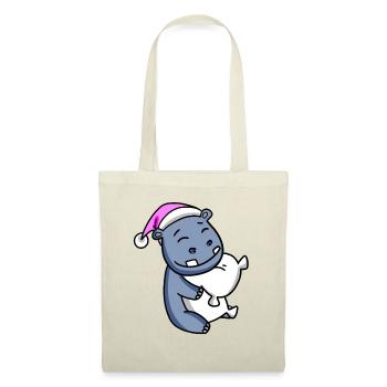 Hippo with pillow and sleeping cap - Tote Bag - red - Front