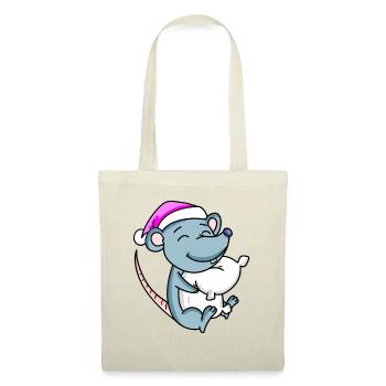 Mouse with pillow and sleeping cap - Tote Bag - red - Front