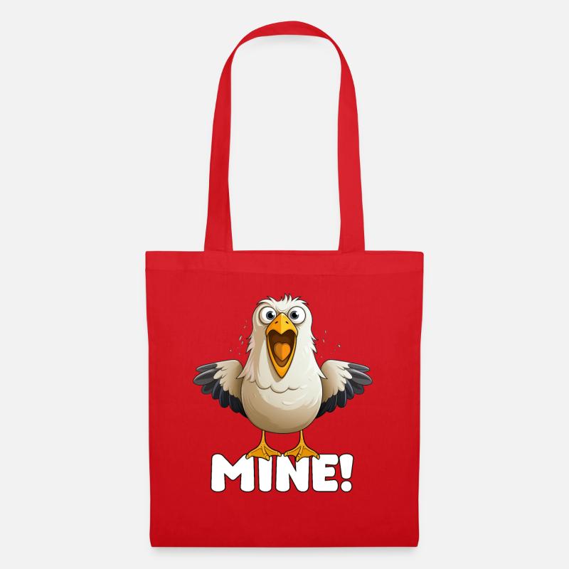 MINE! – Freche Möwe Cartoon, Strand Humor - Stoffbeutel - Rot