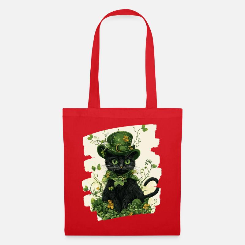 St Patricks day Katze - Stoffbeutel - Rot