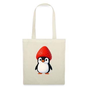 Lustiger Pinguin mit Erdbeere und Hut - Stoffbeutel -  - Vorne