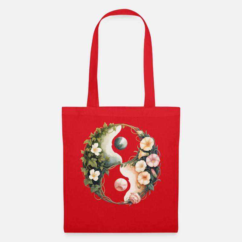 Blumen Yin Yang | Botanische Harmoniekunst - Stoffbeutel - Rot