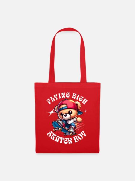 Skater teddy bear on skateboard - Tote Bag - red