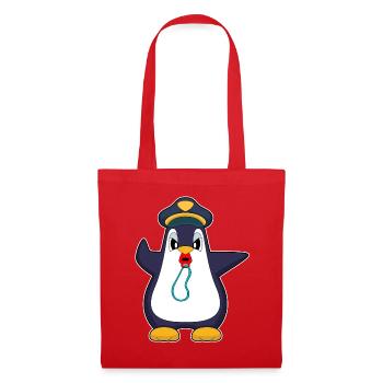 Pinguin Polizist Trillerpfeife Polizei - Stoffbeutel - Rot - Vorne