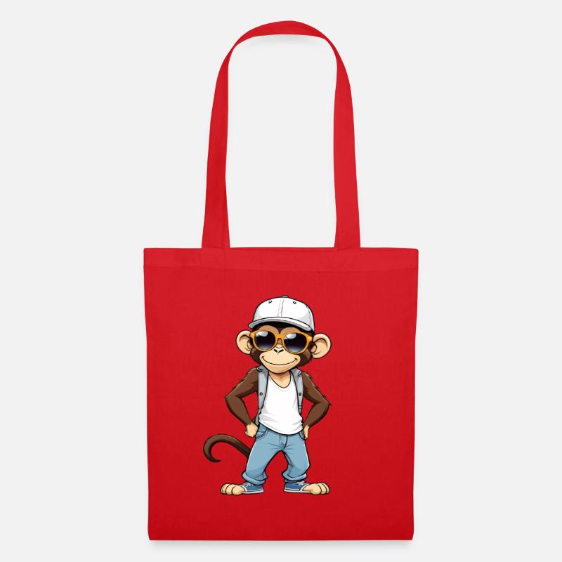 Cool Affe mit Sonnenbrille und Cap - Stoffbeutel - Rot