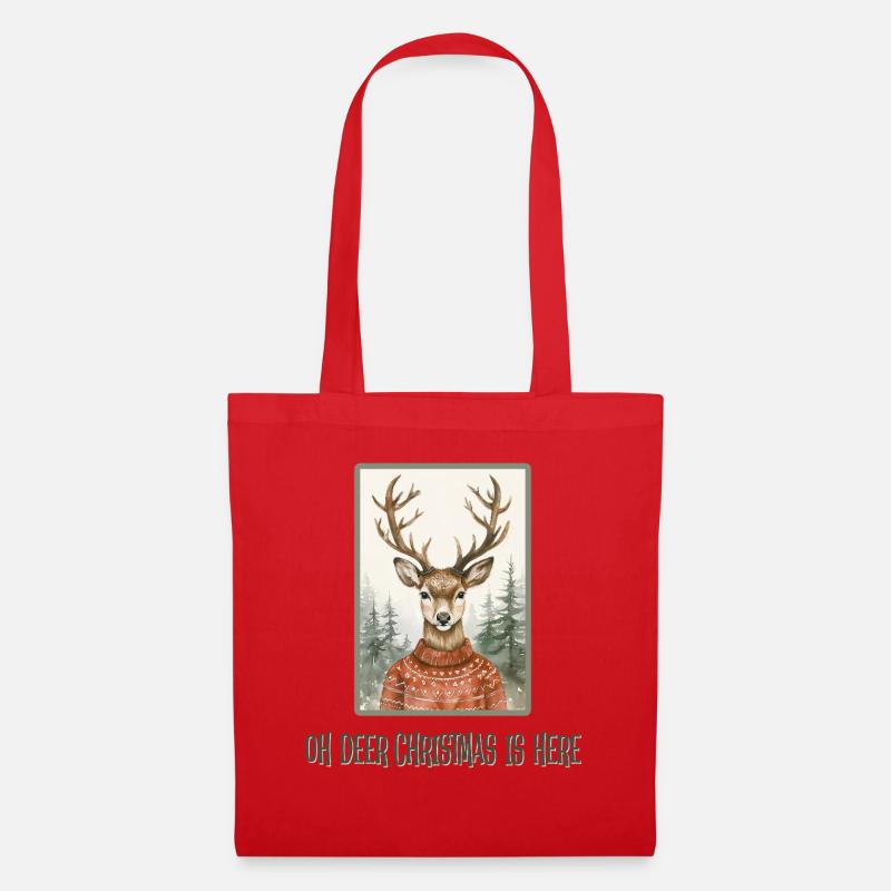 Oh Deer Christmas is here - Stoffbeutel - Rot