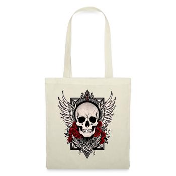 Totenkopf Totenkopf Engelsflügel rote Rosen Goth - Stoffbeutel - Rot - Vorne
