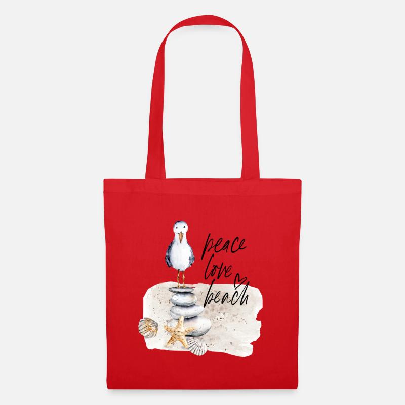 Beach Bird on Stone Stack Watercolors - Tote Bag - red