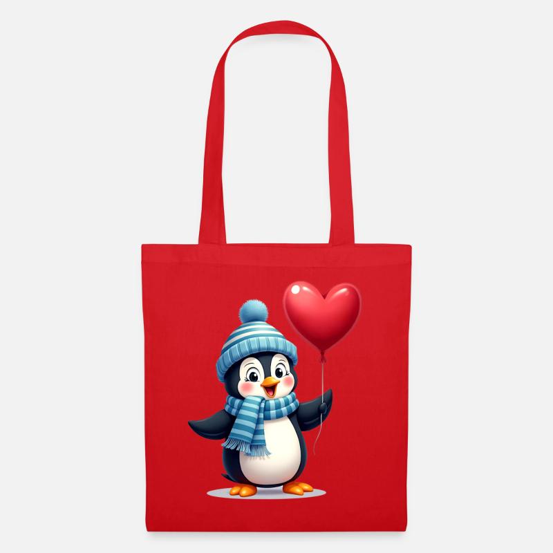 Süßer Pinguin mit Ballon - Stoffbeutel - Rot