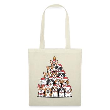 Weihnachtshunde Pyramide – Lustiger Xmas Look - Stoffbeutel - Rot - Vorne
