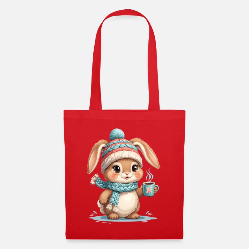 Winterhase mit Schal und Tee - Stoffbeutel - Rot