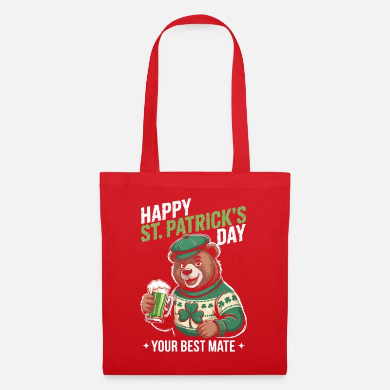 St Patrick's Bear with Green Coat - Tote Bag - red