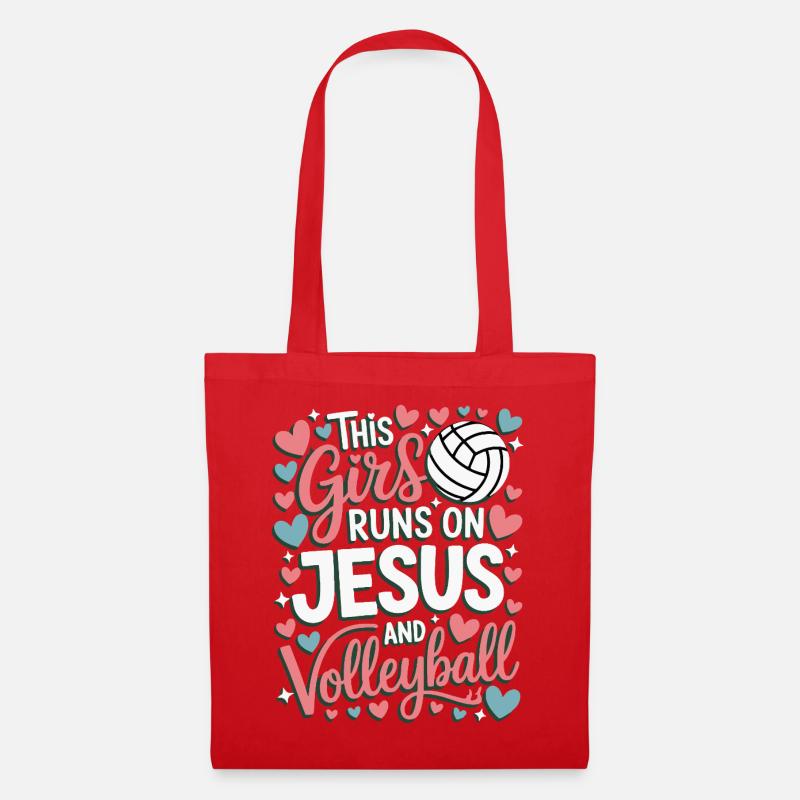 Dieses Mädchen liebt Jesus & Volleyball - Stoffbeutel - Rot